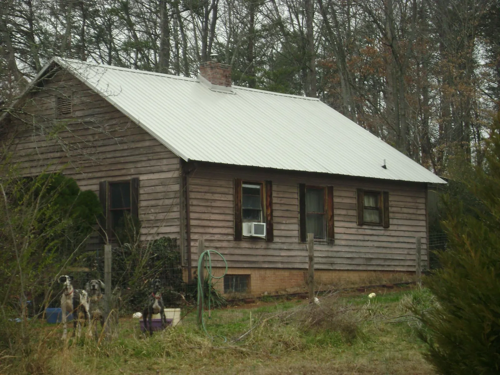 White metal roof on an old wood sided farmhouse, from a Metal Roof Installation job in Port Orford